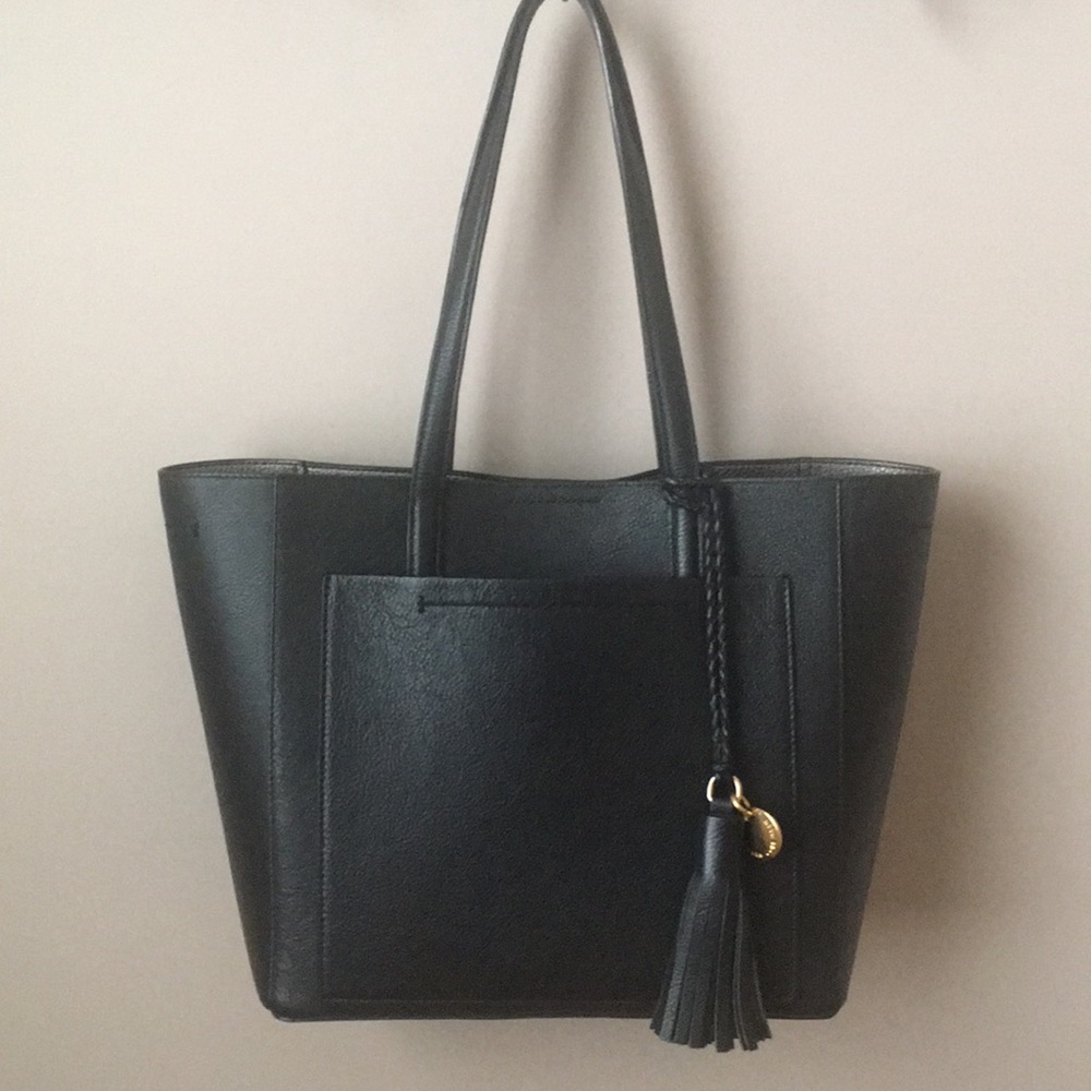 Cole Haan Black Tassel Leather Tote Handbag